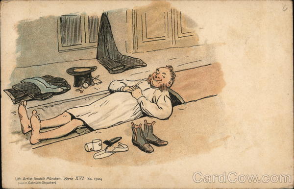 Man Laying Down Near Hat, Clothes and Shoes Comic, Funny