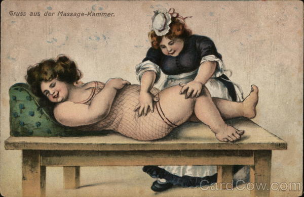 Heavy-Set Maid Massaging Overweight Woman on Table