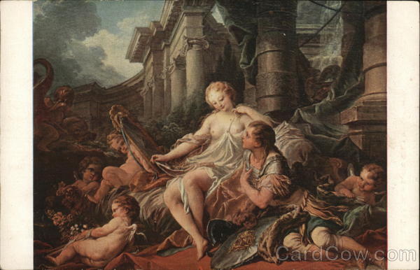 Man Seated Near Topless Woman, Angels and Columns Art
