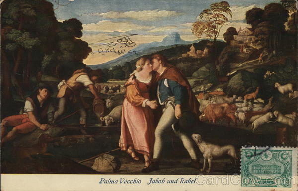 Man Kissing Woman Amid Sheep and Shepherds Art