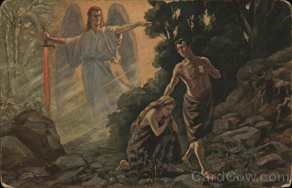 Angel with Glowing Sword Evicting Man and Woman Art