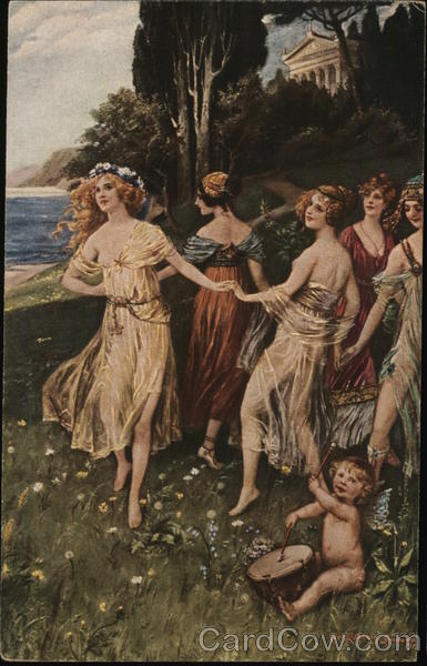 Women in Transparent Dresses Dancing While Angel Child Plays Drum