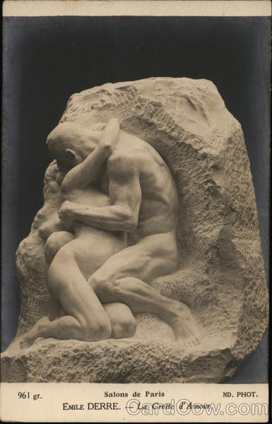 Sculpture of Nude Man and Woman in Deep Embrace Sculpture & Carving