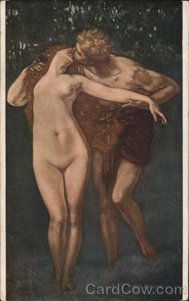 Man and Nude Woman With Long Hair Kissing H. Brasilier