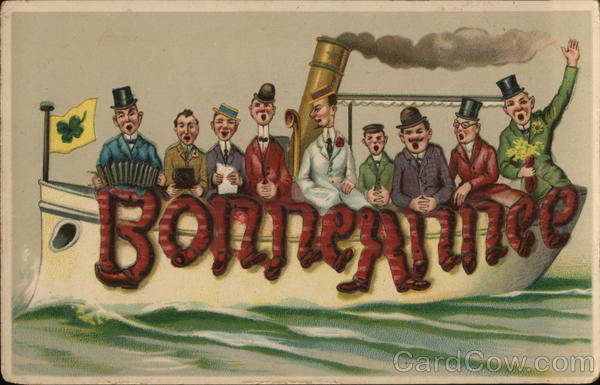 Men Singing on a Boat Named Bonne Annee New Year's