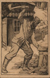 Man Chopping Wood - Bahlsen of Hanover World War I Postcard Postcard