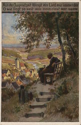 Volksliederkarten - Man Looking at Town Postcard