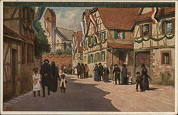 People on the Street Walking Art Postcard Postcard