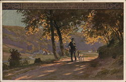 Man on Trail with dog Art Postcard Postcard