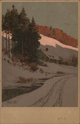 Snowy Cliffside House Postcard