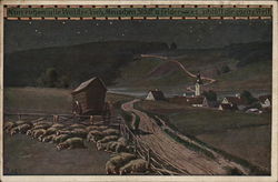 Farm with Sheep Art Postcard Postcard
