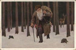 German Santa Claus in Brown Robe with toys Postcard