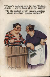 Two Women Talking Over Wooden Fence Two Women Talking Over Wooden Fence