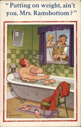 Window Cleaning Man Addressing Woman in Bathtub Through Window Comic, Funny Postcard Postcard