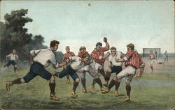 Two Teams of Men on Field Trying to Kick Ball Postcard