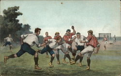 Two Teams of Men on Field Trying to Kick Ball Football Postcard Postcard