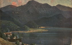 Kochesee mit Herzogstand Harbor Town Near Water Surrounded by Mountains Postcard