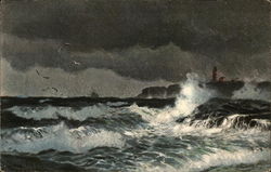 Frothy Waves Crashing Beneath Thick, Dark Clouds Postcard