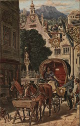 Woman Seated in Horse-Drawn Carriage with Red Interior Postcard