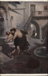 Two Men Locked in Hand-to-Hand Battle in Street Postcard