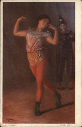 Woman with Pierrot Clown in Background Postcard