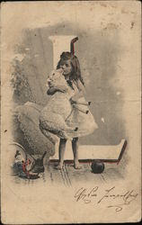 Girl With Lamb, Letter "L" Postcard