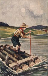 Boy Scout on a raft - Seamanship Boy Scouts Postcard Postcard