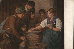 Two Men and Two Women Playing Cards Atop Barrel Two Men and Two Women Playing Cards Atop Barrel