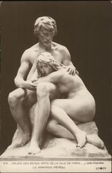 Sculpture of Nude Woman Crouching Against Man Postcard