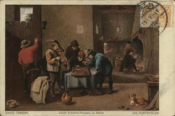 Group of Men Playing a Game Indoors Postcard