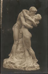 Nude Sculpture of Man and Woman Locked in Embrace Postcard