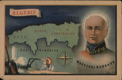 Map of "Algerie" and Face of Marechal Bugeaud Postcard