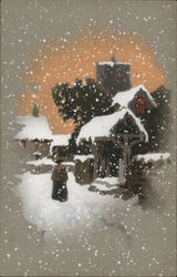 Winter Village Scene Postcard