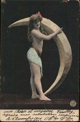 Woman Holding Moon Moons Postcard Postcard