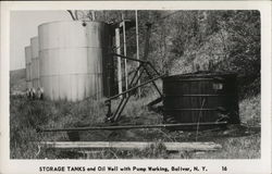 Storage Tanks and Oil Well with Pump Working Bolivar, NY Postcard Postcard Postcard