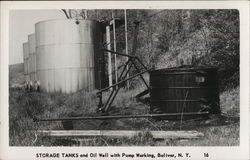 Storage Tanks and Oil Well with Pump Working Postcard