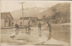 Men Clearing Flooded Street - Valdez? Alaska Postcard Postcard Postcard