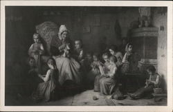 Painting of Old Woman And Lots of Kids Postcard