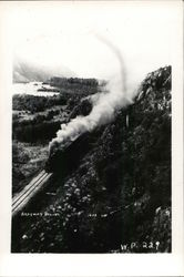 Train with Steam on Track in Mountainous Area, Aerial View Skagway Valley, AK Postcard Postcard Postcard