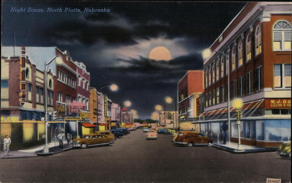 Night Scene North Platte, NE Postcard
