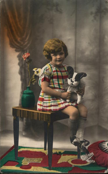 Girl with Stuffed Animal - Hand Colored Children