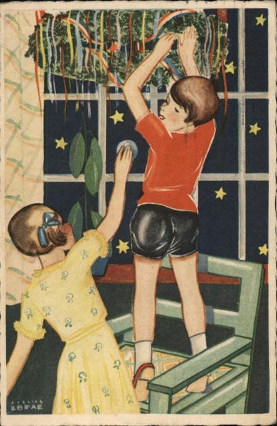 Two Young People Making Festive Decorations Children