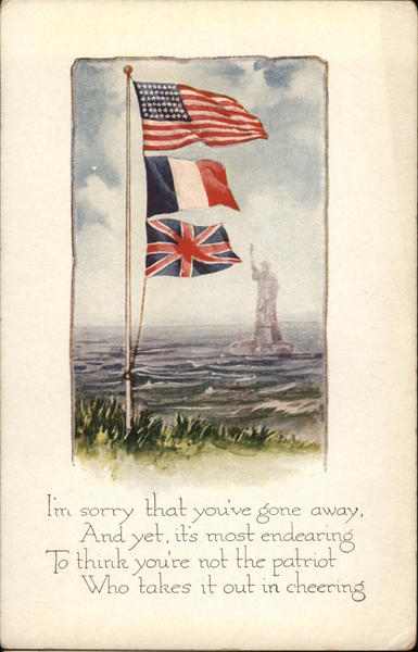 US, French, British Flags & Statue of Liberty Patriotic