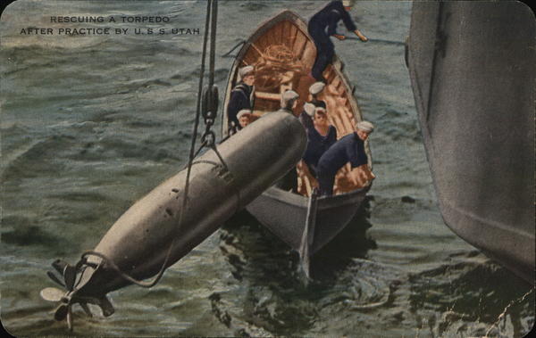 Rescuing a Torpedo After Practice by USS Utah Navy