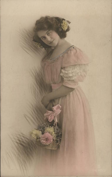 Portrait of Young Girl With Flower Basket Women
