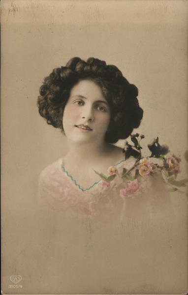Portrait of Woman with Flowers - Hand Colored Women