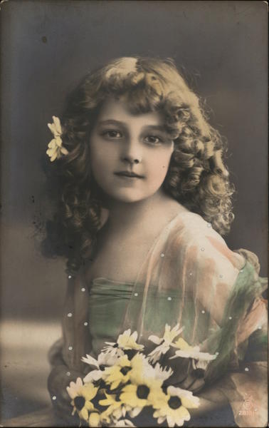 Young Girl with Bouquet of Flowers - Hand Colored Girls