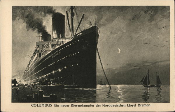 Huge Ocean Liner with Gleaming Lights Docked Boats, Ships