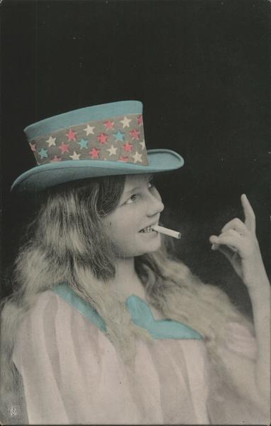 Girl with Cigarette and Patriotic Hat Women