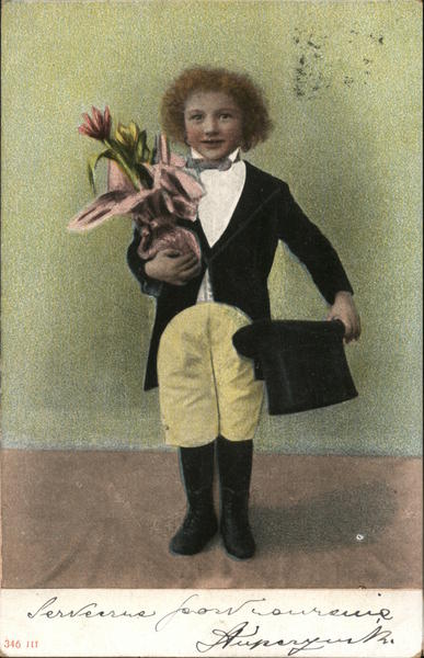 Well Dressed Boy with Top Hat and Bouquet Boys